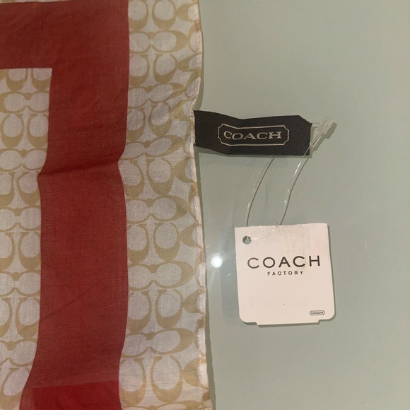 Coach Signature Cotton Scarf ~ Khaki & Red ~ NWT ~ Incl Storage Bag - Picture 5 of 8